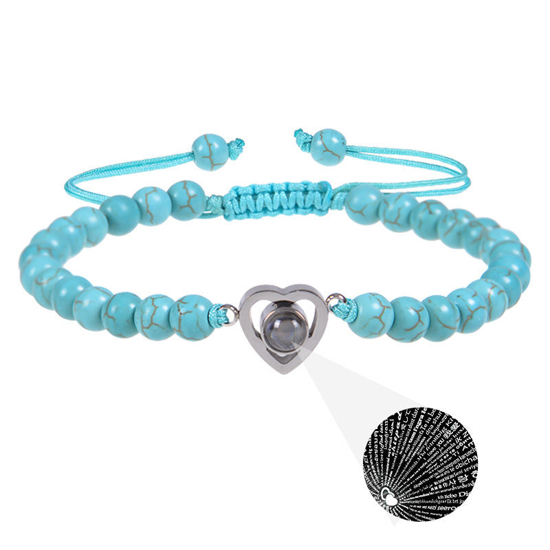 I Love You Projection Crystal Agate Bracelet Unisex Round Letter Charm