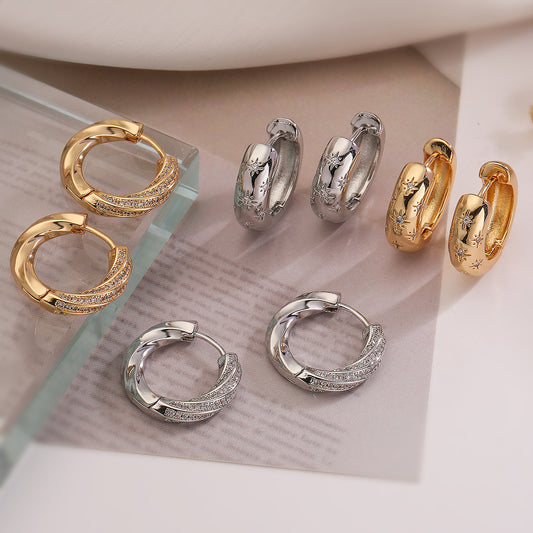 Pendientes de Aro Irregular Geométricos Minimalistas para Mujer de Cobre con Baño de Oro Real e Incrustaciones de Zirconia