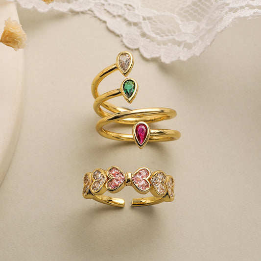 Minimalist 18K Gold Plated Brass Geometric Heart Ring with Cubic Zirconia for Women