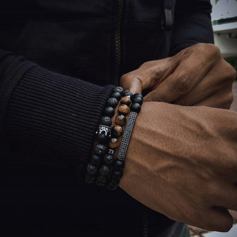 Bohemian Geometric Wood Bead and Turquoise Stretch Bracelet for Men and Women