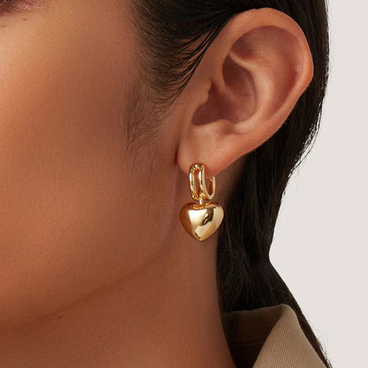 18K Gold Plated Stainless Steel Sliding Heart Shape Earrings for Women