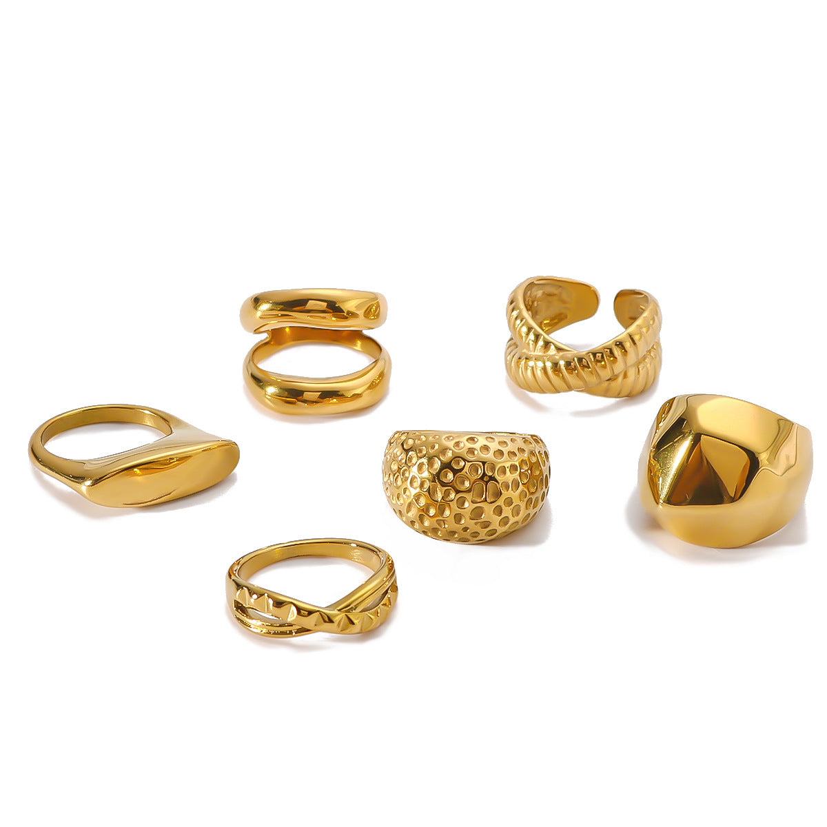 Minimalist Geometric Stainless Steel Ring for Women with 18K Vacuum Plated Finish and Smooth Textured Surface