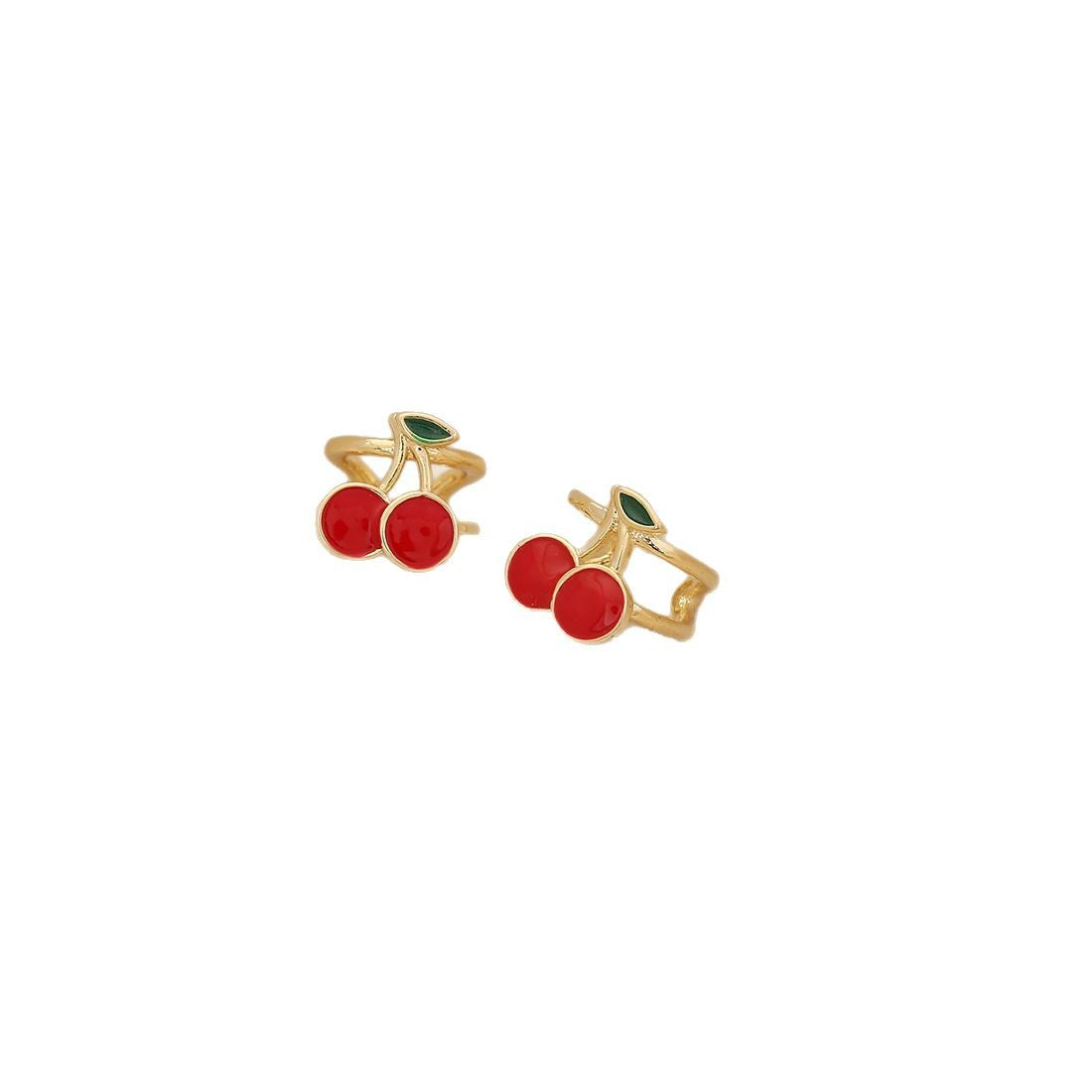 Cute Fruit-Shaped Enamel Cherry Strawberry Apple Stud Earrings for Women in Copper