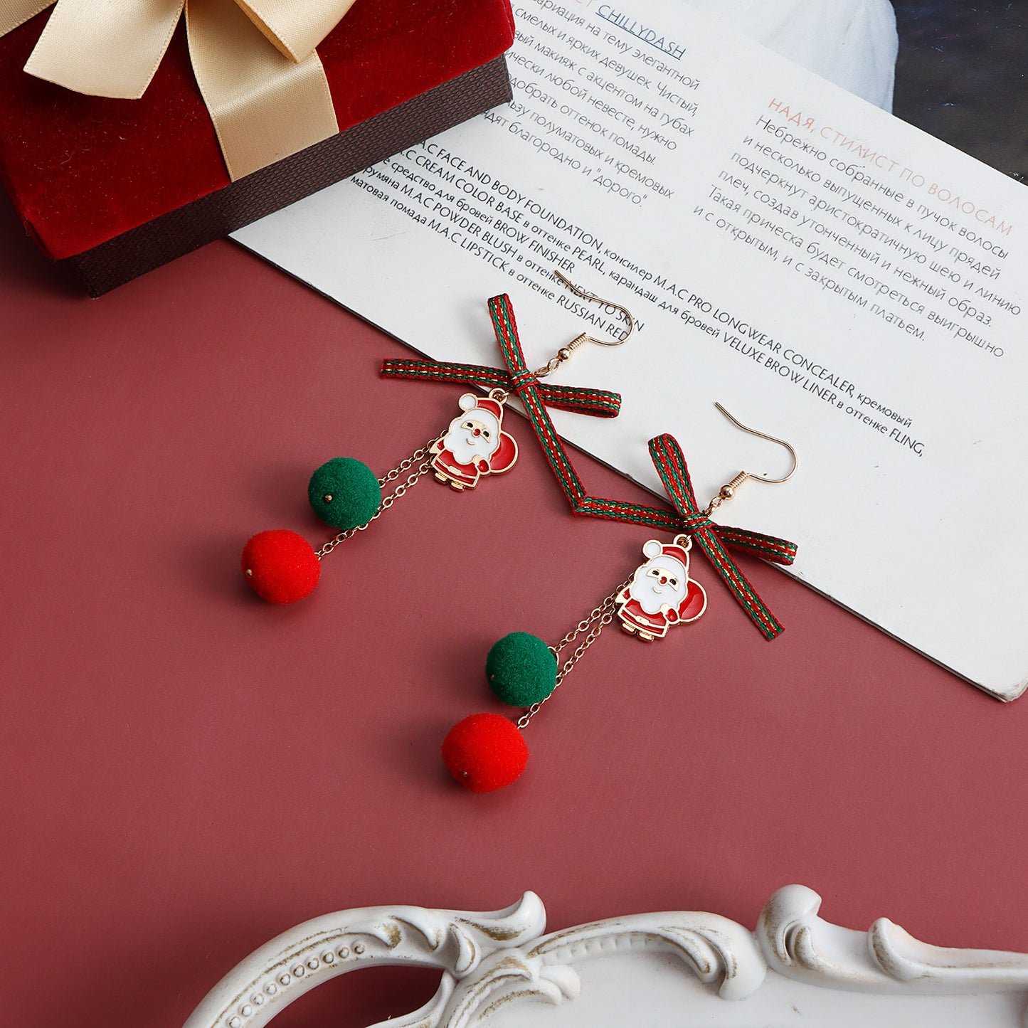 Vintage Bow and Geometric Star Earrings for Women with Zinc Alloy Base and Plated Finish for Christmas Winter Holiday