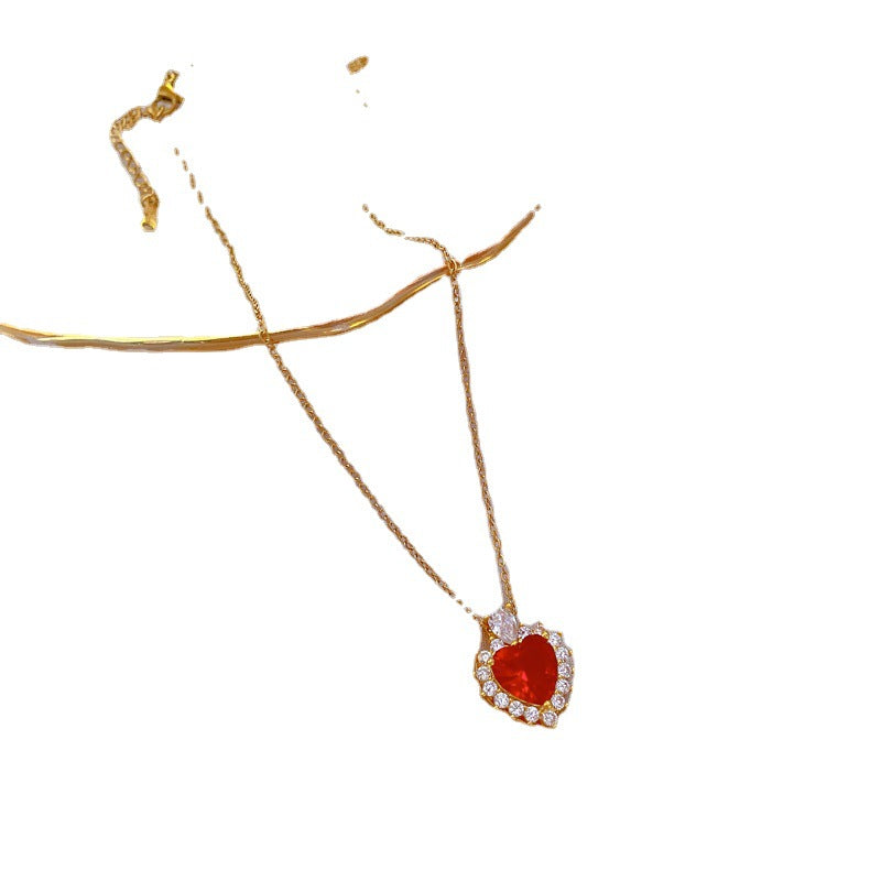 Collana da donna minimalista a forma di cuore in acciaio al titanio con intarsio completo di strass e catena a O