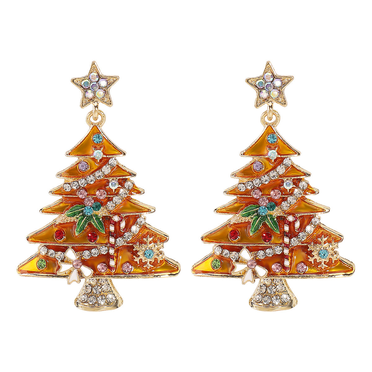 Vintage Christmas Tree Earrings with Enamel Finish in Alloy for Unisex Holiday Wear