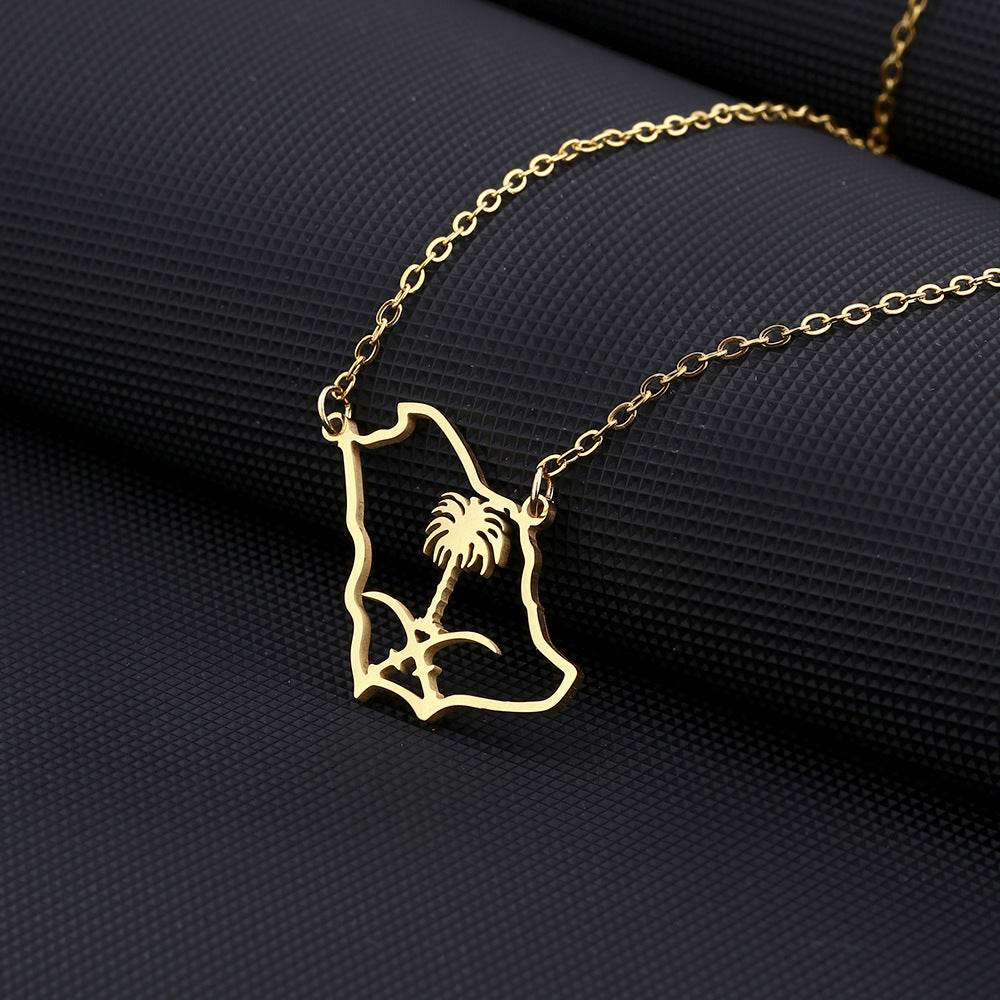 Collana con Pendente Geometrico Stile Etnico da Donna in Acciaio Inossidabile con Pendente in Acciaio al Titanio e Finitura Galvanica, Catena a O Leggera da Maglione