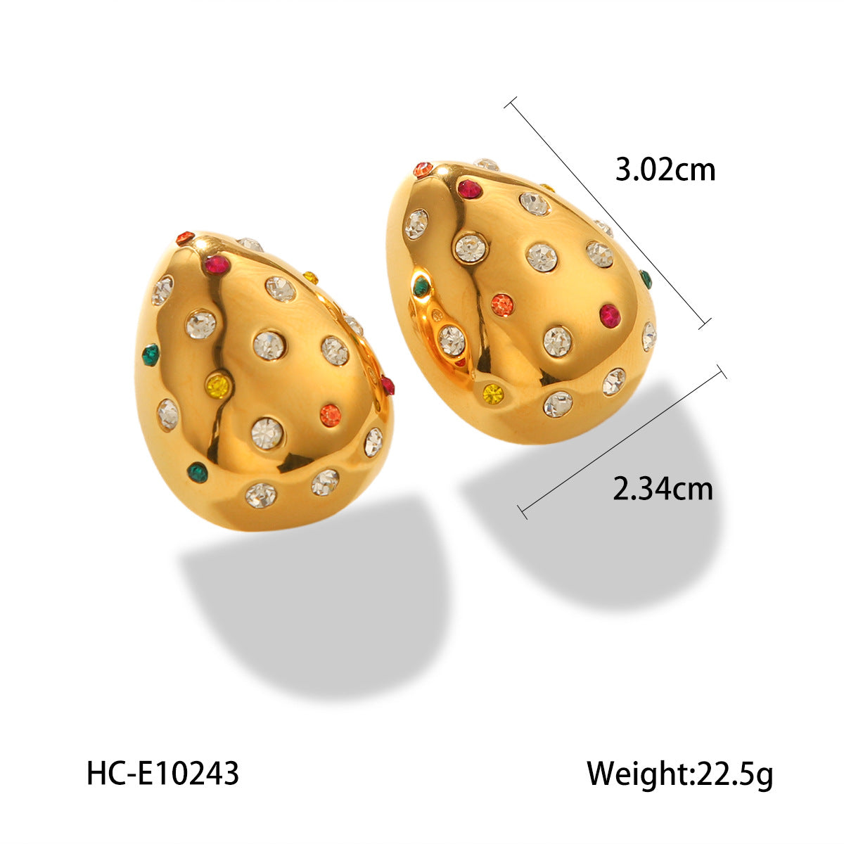 Fashionable 18K Gold Plated Water Drop Stainless Steel Earrings for Women with Rhinestone Inlay