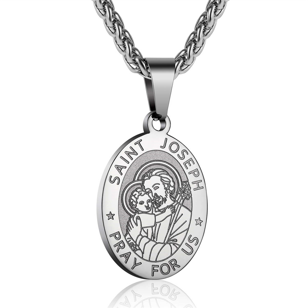 Minimalist Geometric Double-Sided Portrait Medal Pendant Necklace in Stainless Steel with Plated Finish on Snake Chain