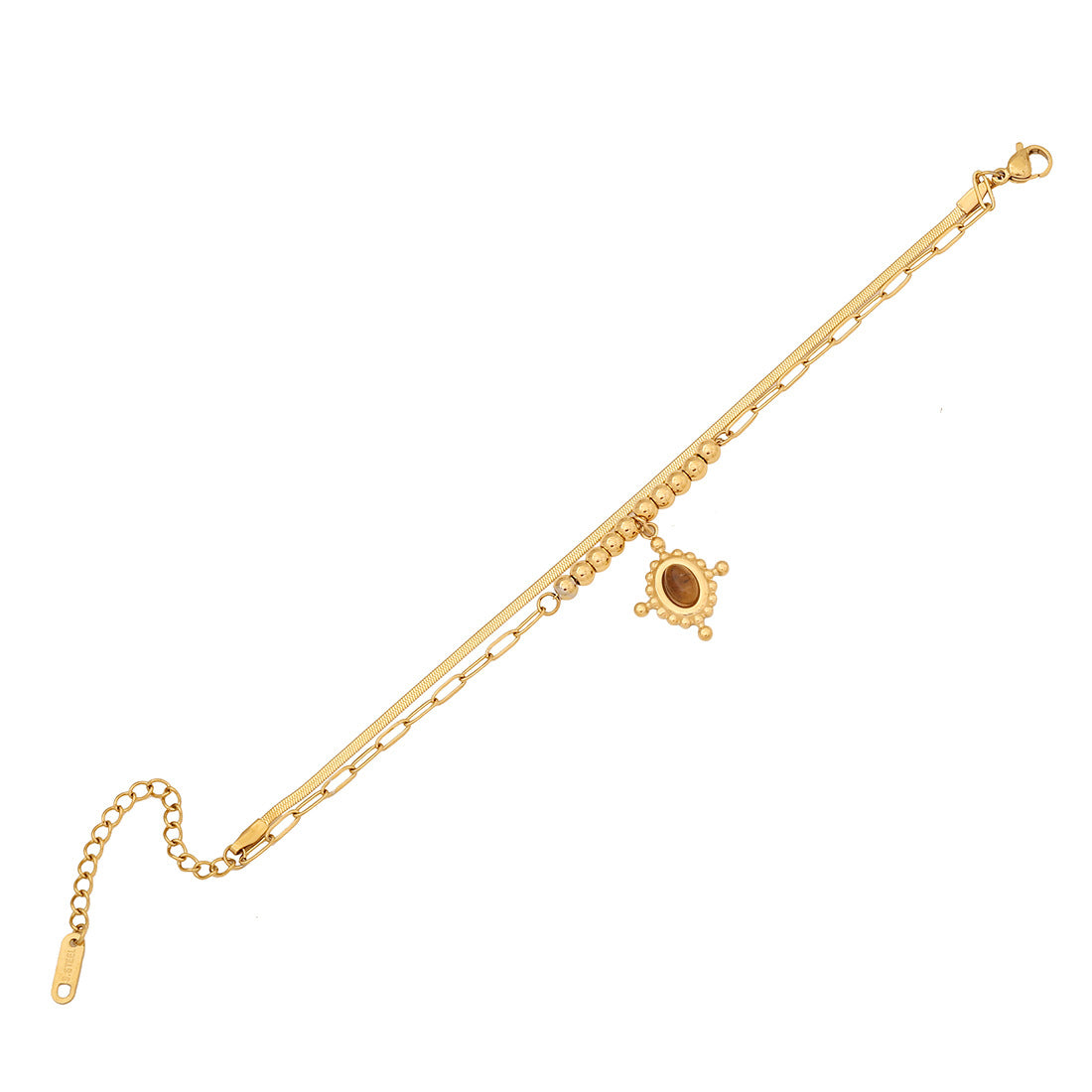 Retro Chic Geometric Stainless Steel Plated Bracelet with Round and Square Polka Dot Accents for Women