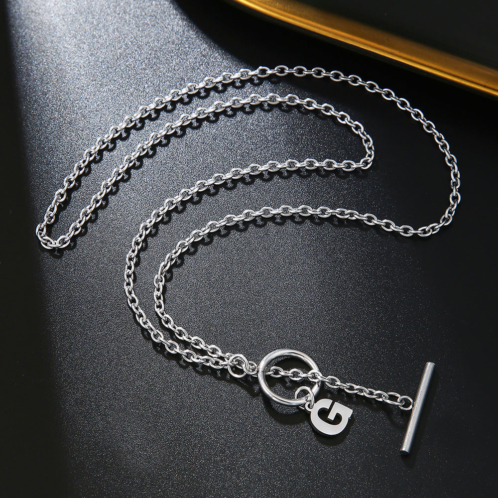 Hip-hop Streetwear Geometric Letter Titanium Steel Pendant Necklace with OT Clasp for Unisex