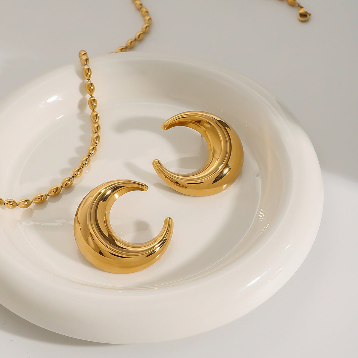 Orecchini da donna in acciaio inossidabile a forma di luna, minimalisti e placcati oro