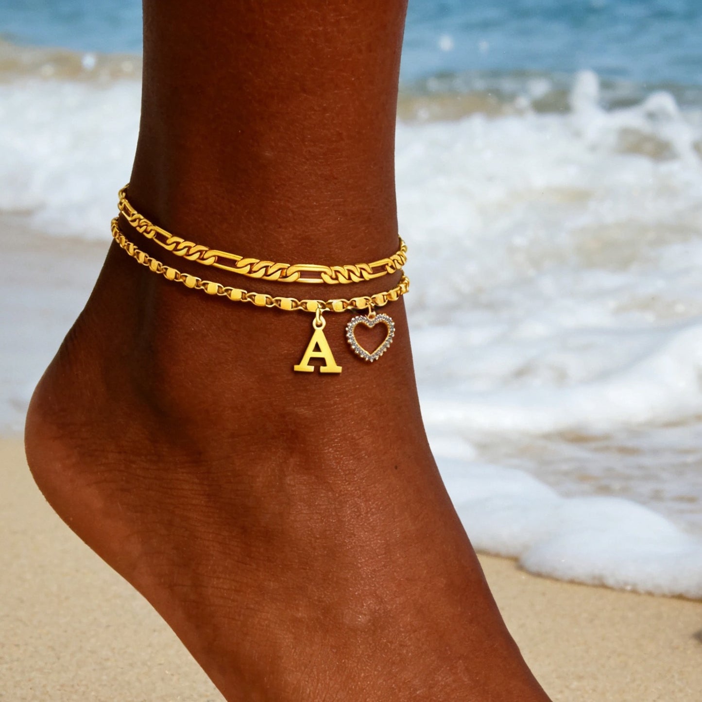 Minimalist Heart Letter Alloy Rope Chain Anklet for Women