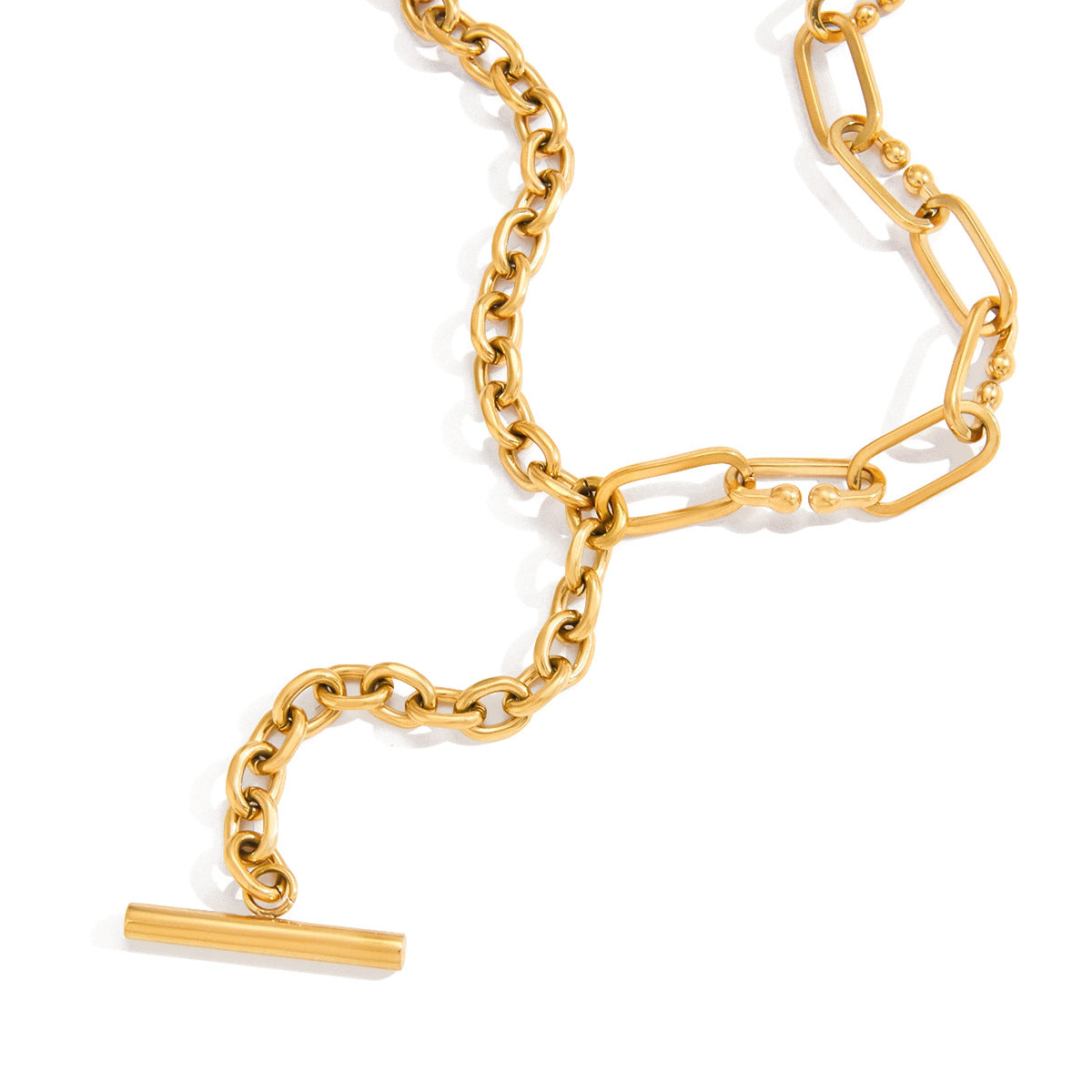 Collana a Y geometrica minimalista di lusso placcata oro 18 carati, catena multistrato in acciaio inossidabile da donna