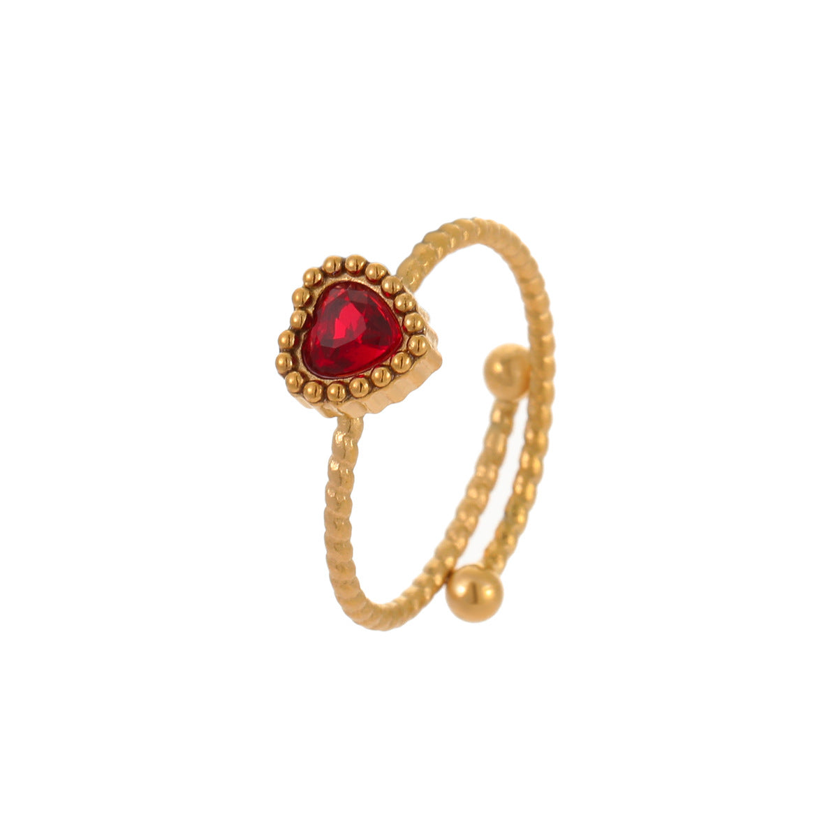 Elegante Anillo de Acero Inoxidable para Mujer con Circonita en Forma de Corazón y Acabado Bañado