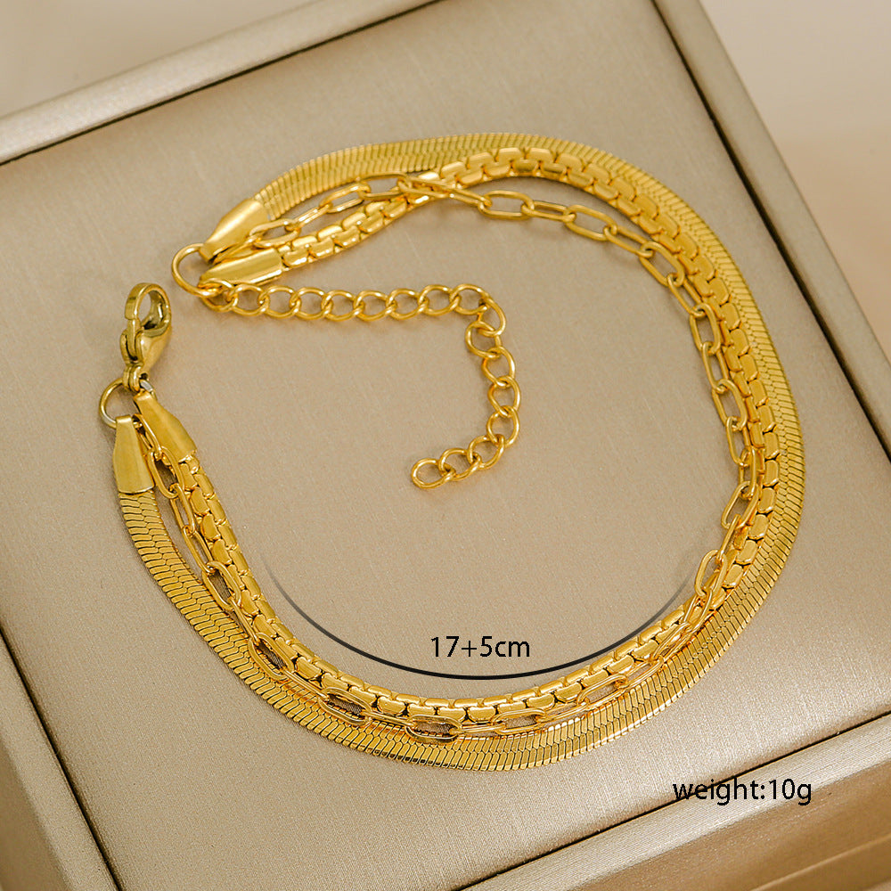 Bracciale Minimalista in Acciaio al Titanio da Donna con Placcatura in Oro 18K, Design a Catena Semplice, Set di Gioielli Versatili per Tutti i Giorni