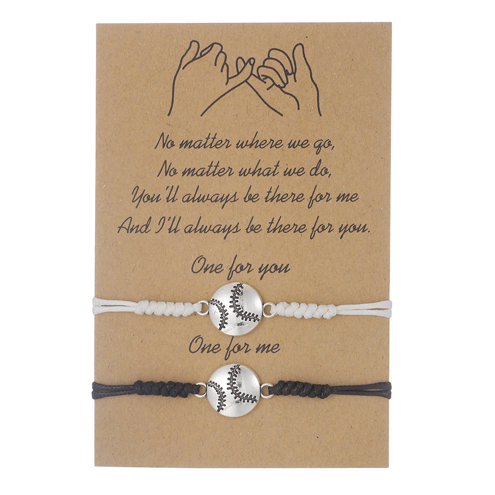 Unisex Geometric Round Alloy Braided Bracelet with Volleyball Baseball Football Basketball Soccer Design