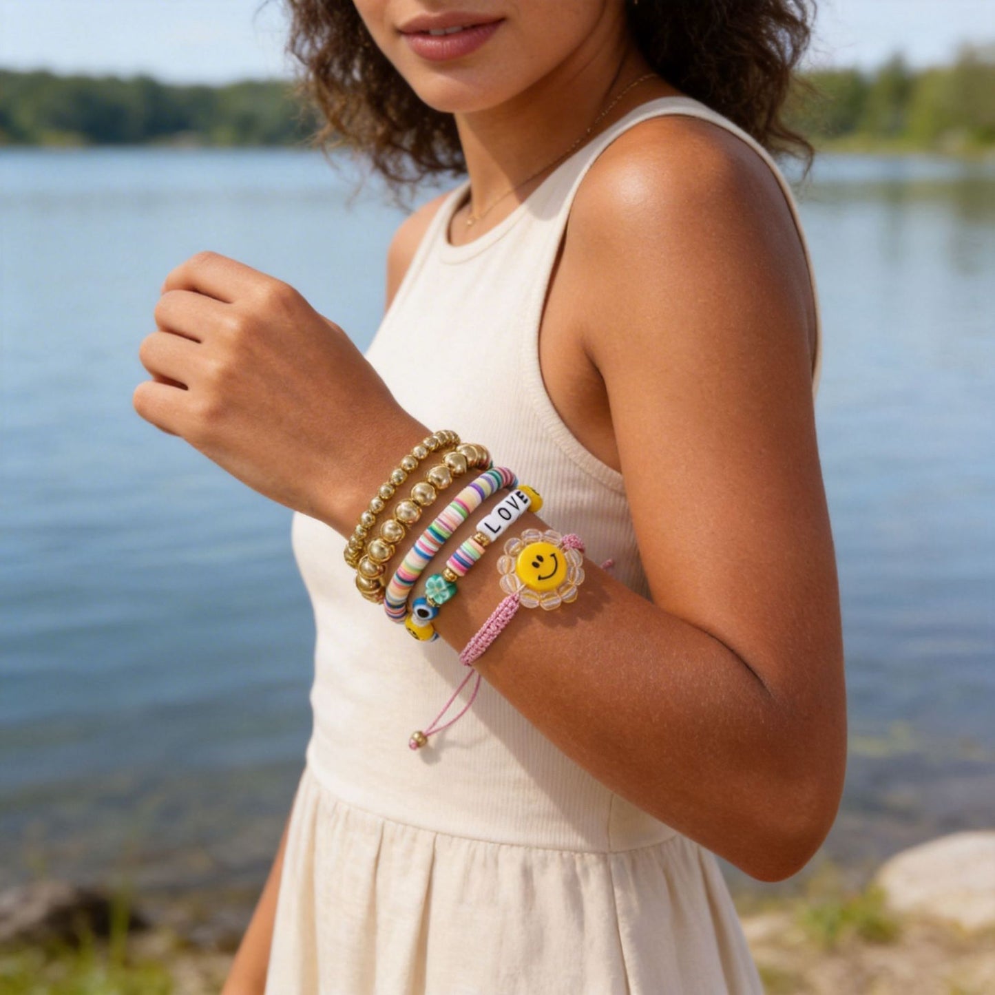 Rainbow Letter Heart Pearl Bracelet