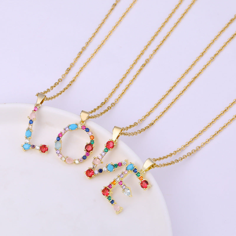 Collana con Lettera da Donna con Strass Intarsiati in Agata, Catena a O, Gioielli alla Moda Casual Unisex
