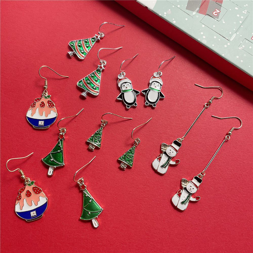 Drip Oil Alloy Geometric Santa Claus Candy Snowman Christmas Boot Earrings for Women