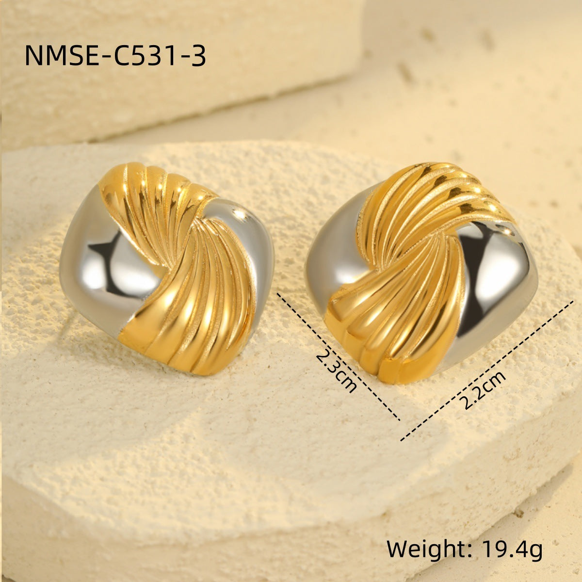 Orecchini da donna alla moda in acciaio inossidabile con geometria, placcati in oro 18 carati, ipoallergenici e resistenti all'ossidazione