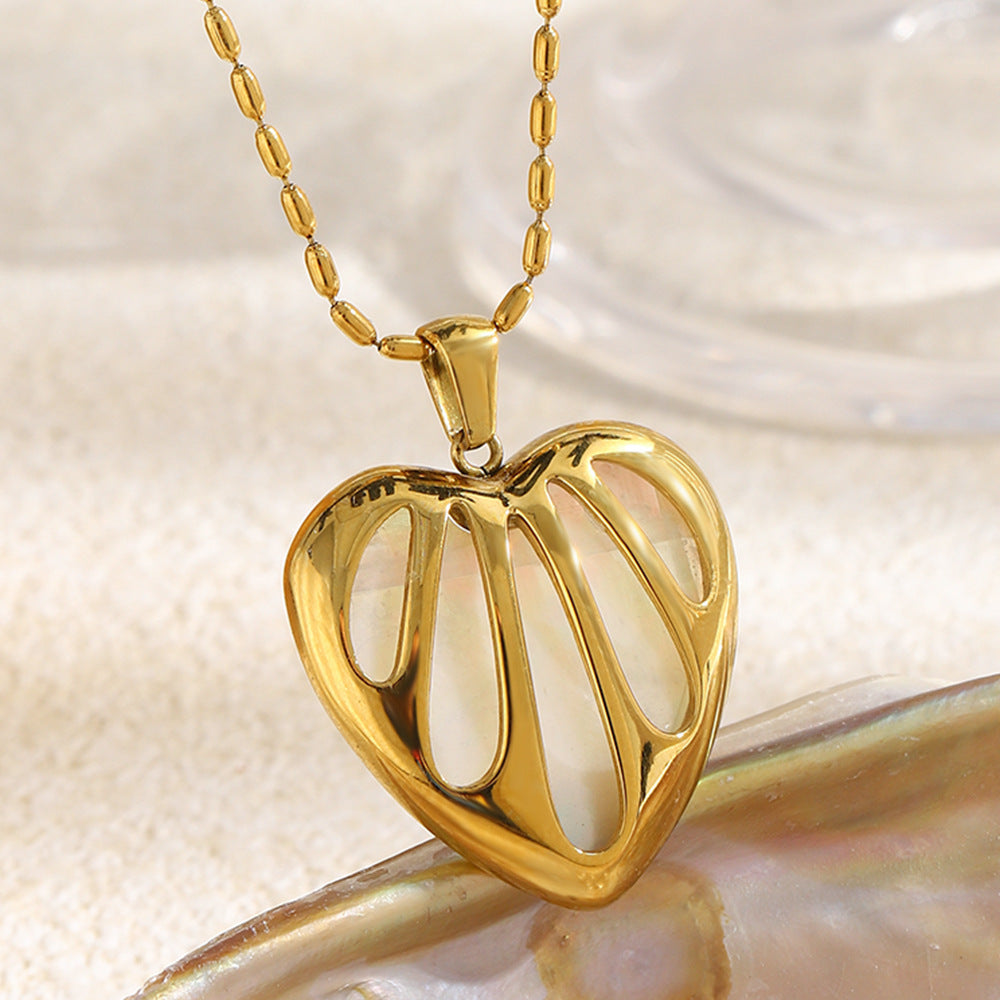 Elegant Luxury 18K Gold Plated Stainless Steel Heart Pendant Necklace for Women