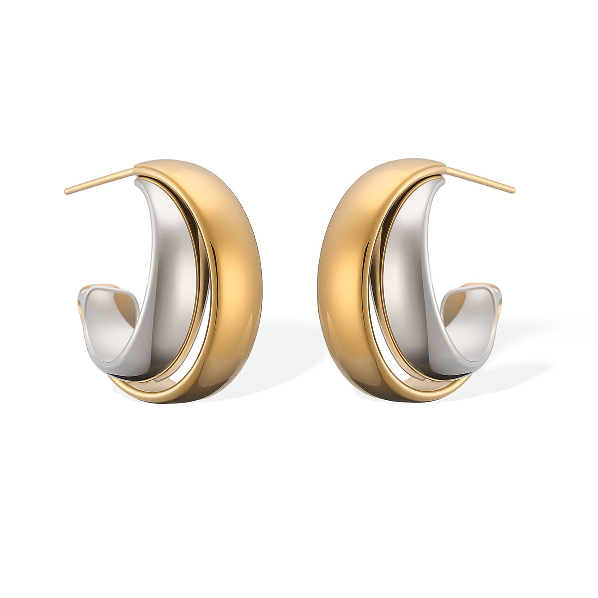 Minimalist 18K Gold Plated Geometric Stainless Steel C-Shape Earrings for Women