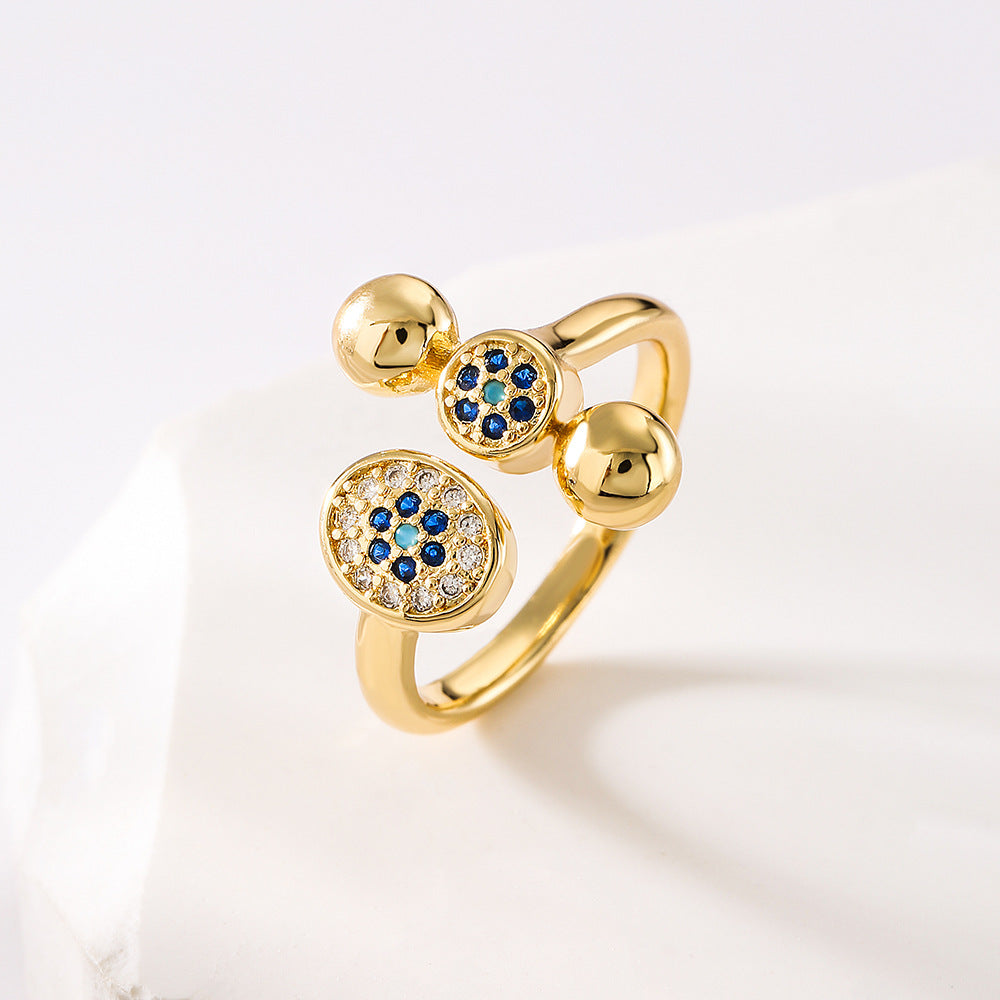 Irregular Geometric Open Ring for Women Made of Brass with Real Gold Plating and Micro-Paved Zirconia