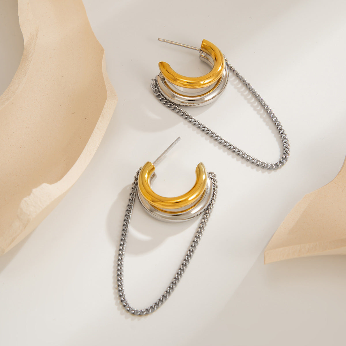 Geometric Stainless Steel Plated C-Shape Hoop Earrings for Women