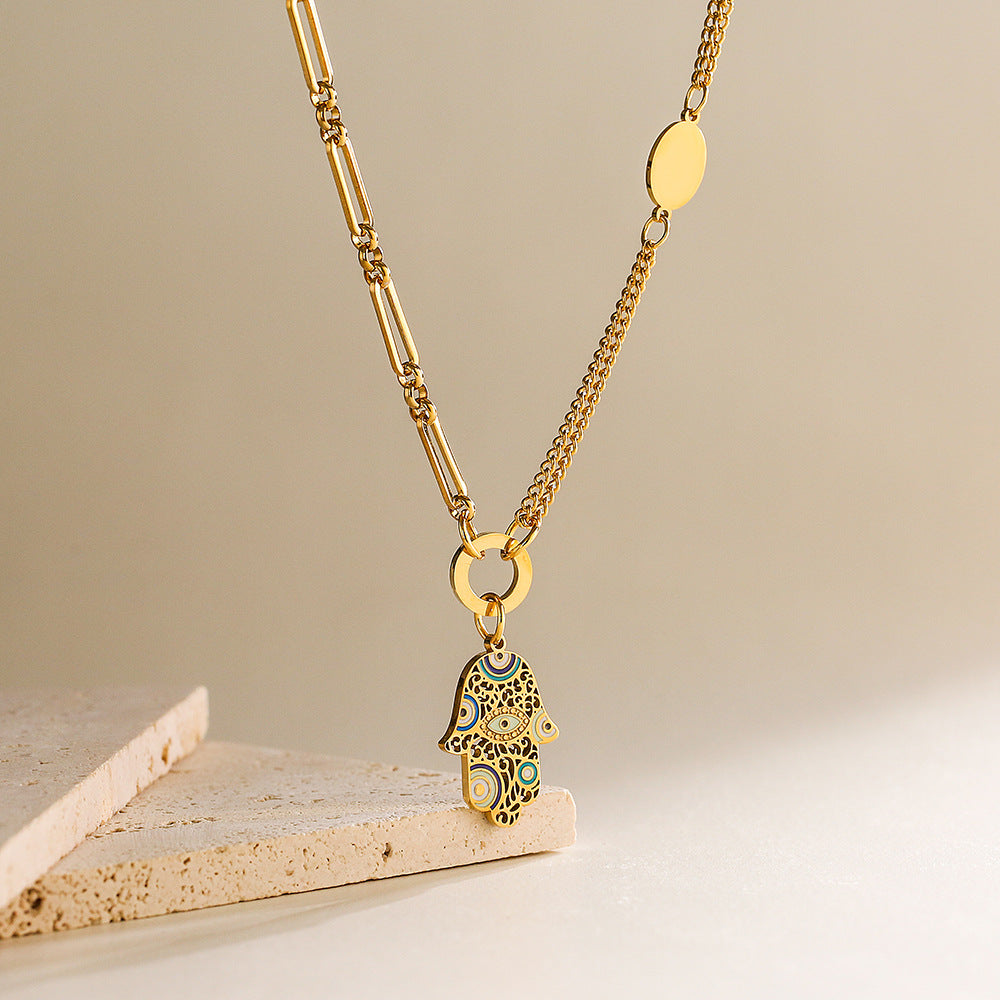 Fashion Geometric Heart Gold Plated Titanium Steel Pendant Necklace for Women