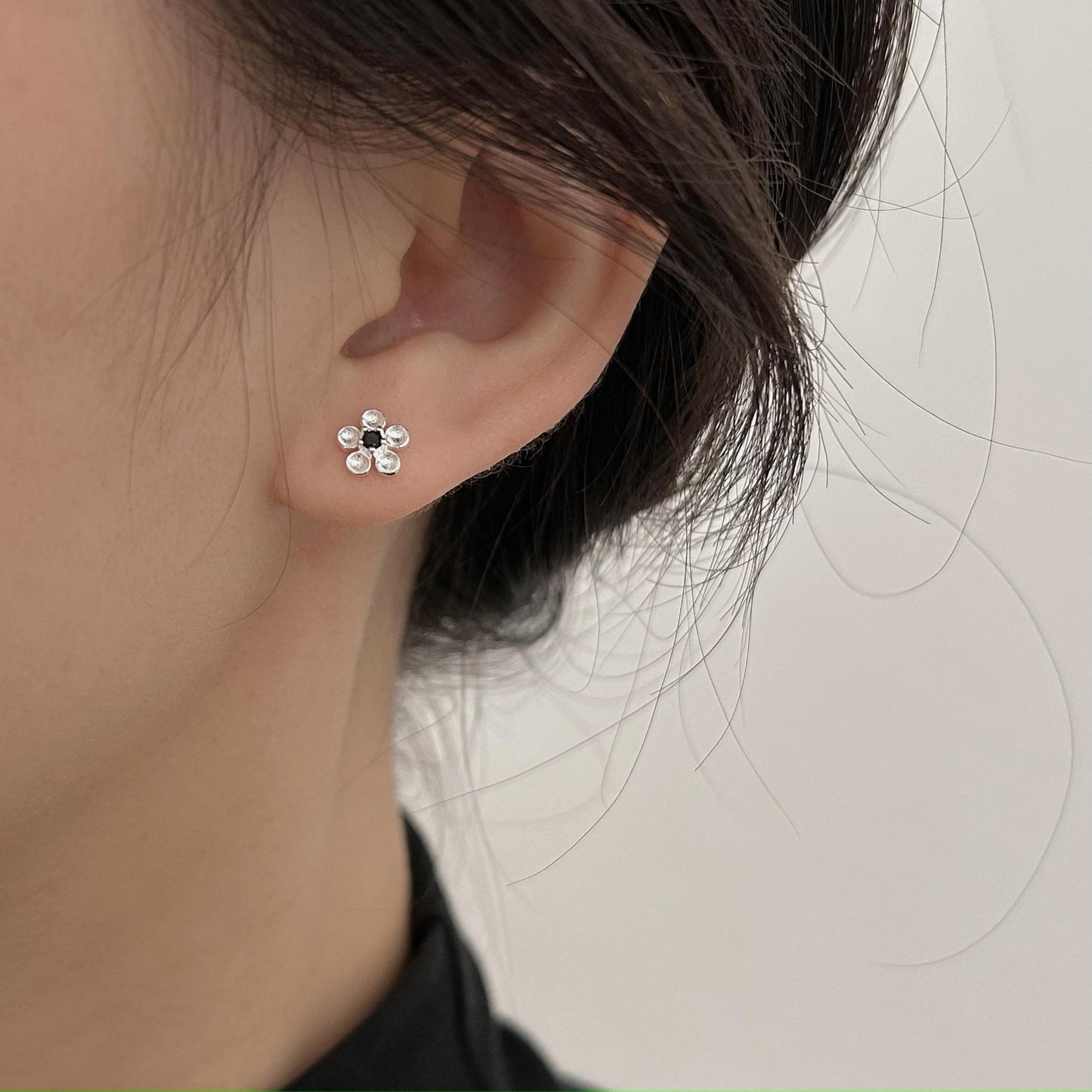 Minimalist Silver Flower Stud Earrings in 925 Sterling Silver with Plated Finish for Women