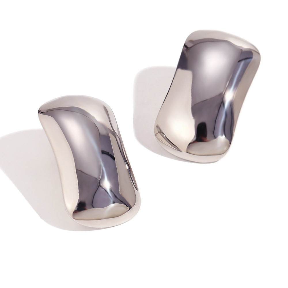 Minimalist Geometric Wave Texture Matte Earrings in Stainless Steel with 18K Gold Plating for Women
