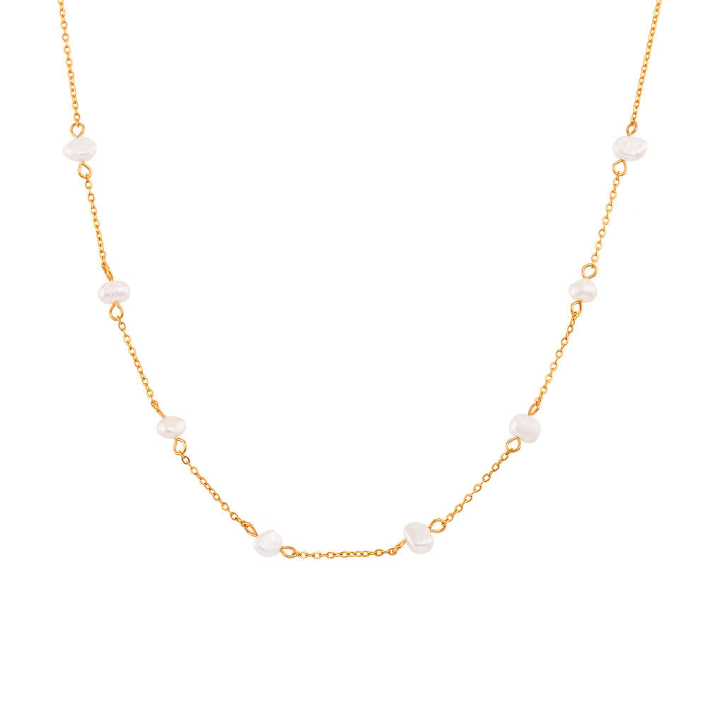 Minimalist Geometric Stainless Steel Pendant Necklace with Freshwater Pearl and Plated Titanium Steel Charm for Women