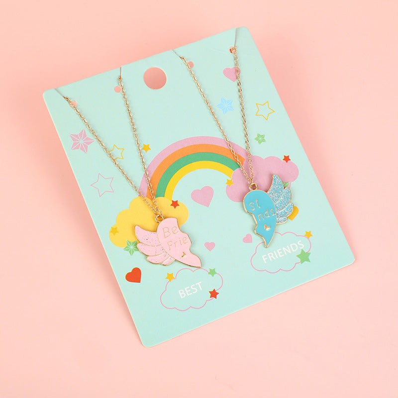 Collana in lega smaltata a forma di cuore minimalista con catena a croce per bambini e ragazzi