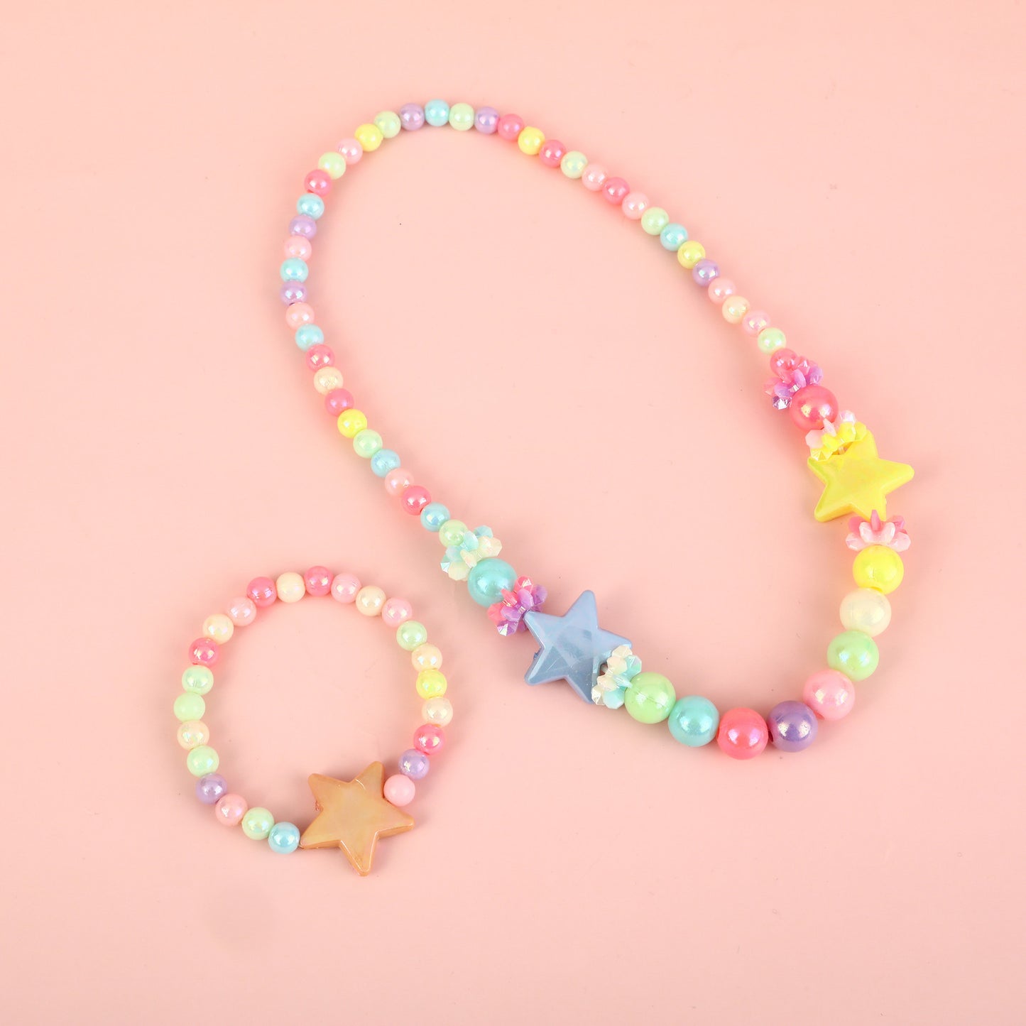 Cartoon Unicorn Pendant Necklace Set with Colorful Dopamine Beads for Kids, Resin Animal Charm on Round Bead Chain, Princess Style Children's Jewelry