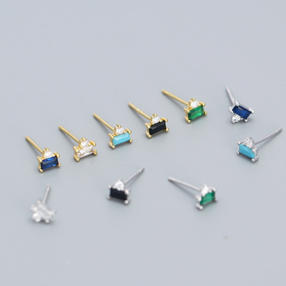 Minimalist 925 Sterling Silver Square Cubic Zirconia Stud Earrings for Women