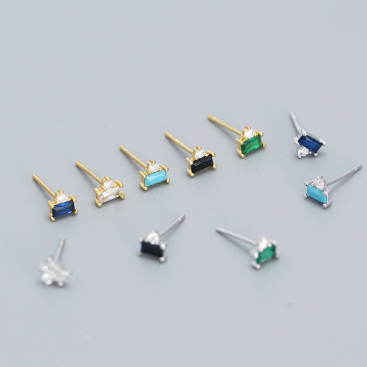 Minimalist 925 Sterling Silver Square Cubic Zirconia Stud Earrings for Women