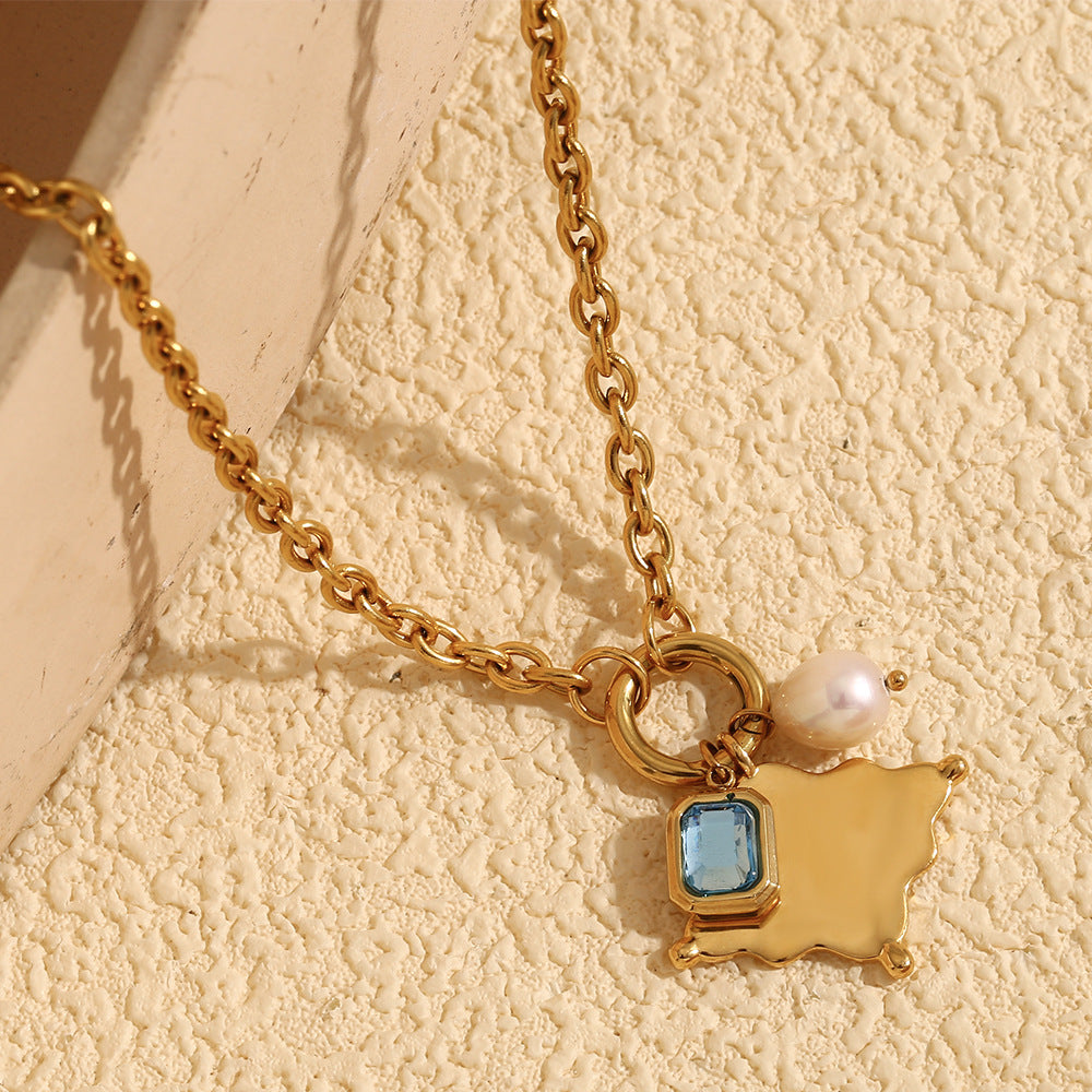 Fashionable Geometric Rhombus Pendant Necklace for Women in Stainless Steel with 18K Gold Plating on O-Chain