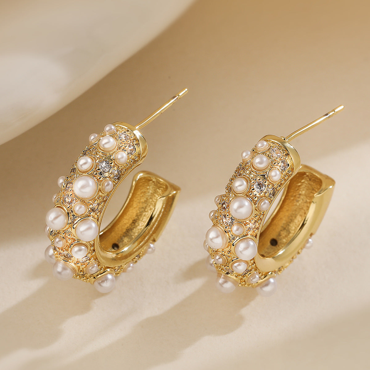 Minimalist Geometric 18K Gold Plated Brass Cubic Zirconia and Pearl Drop Earrings