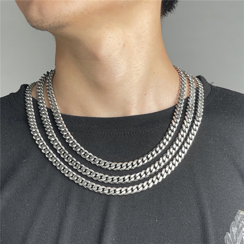 Hip-hop Streetwear Minimalist Teardrop Geometric Polished Titanium Steel Cuban Link Chain Necklace for Men