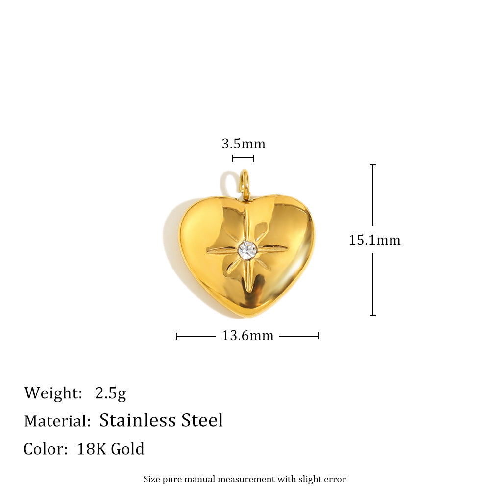 18K Gold Plated Stainless Steel Heart Pendant with Floral Rhinestone Charm Bar for Women