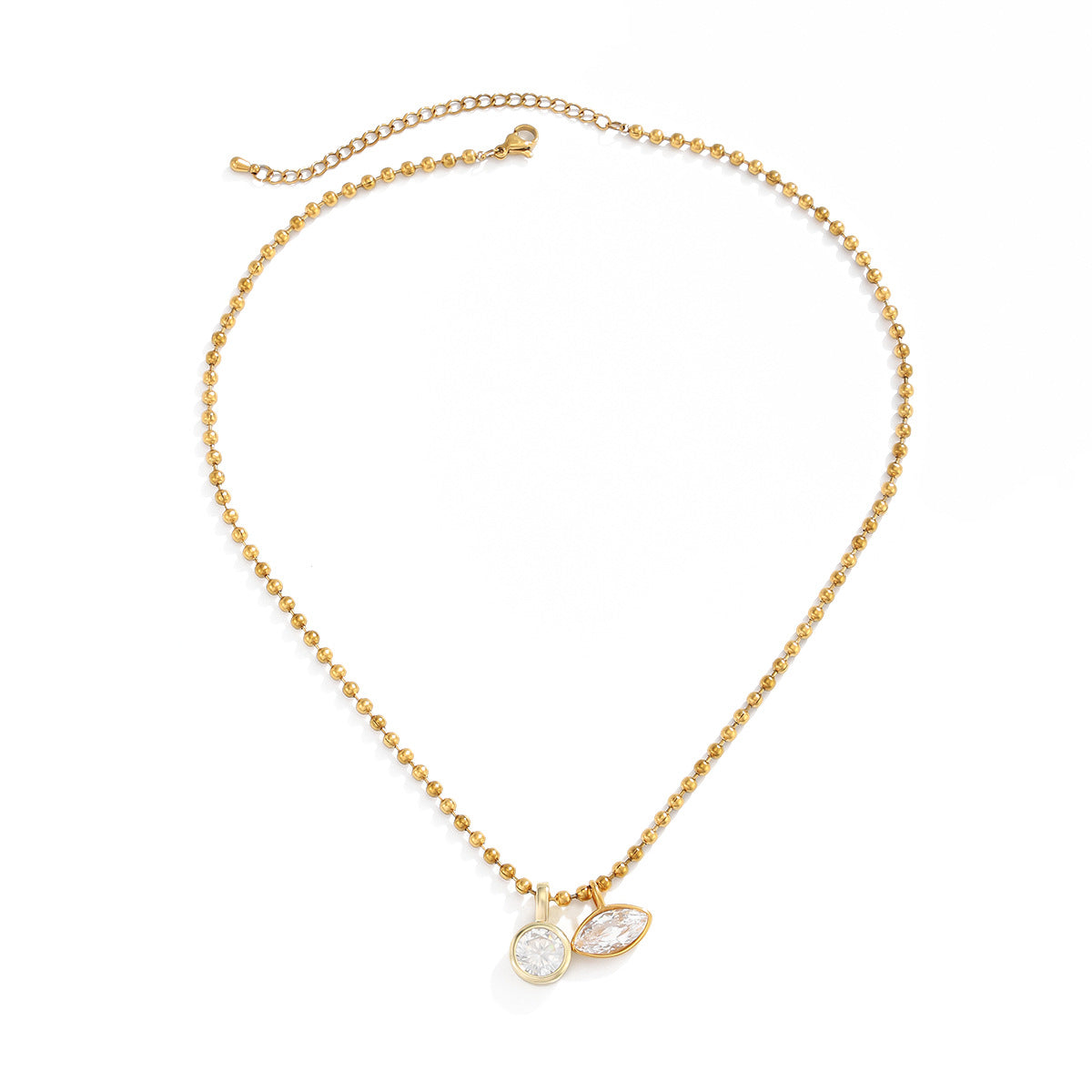 Luxury 18K Gold Plated Oval Teardrop Cubic Zirconia Stainless Steel Necklace for Women