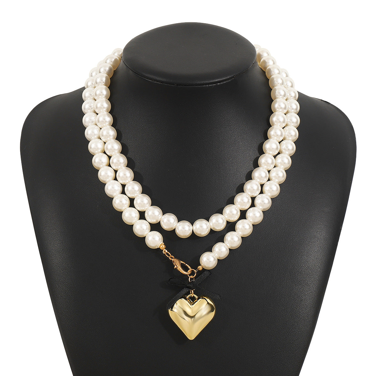 Dolce Collana con Fiocco a Nastro Minimalista a Cuore con Perla da Donna con Finitura Placcata e Delicata Catena per Clavicola