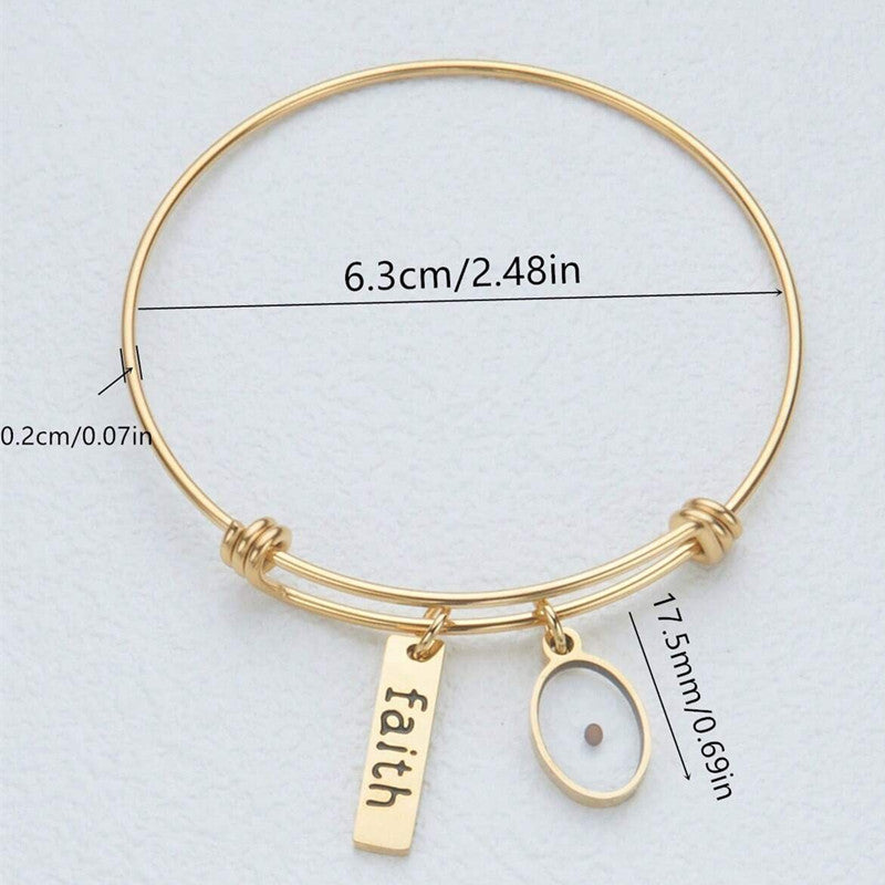 Adjustable Stainless Steel Faith Bracelet with Oval Charm in Minimalist Ins Style