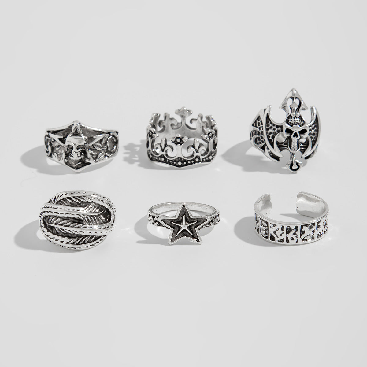 Vintage Punk Hip-hop Geometric Bat Alloy Ring Set for Couples
