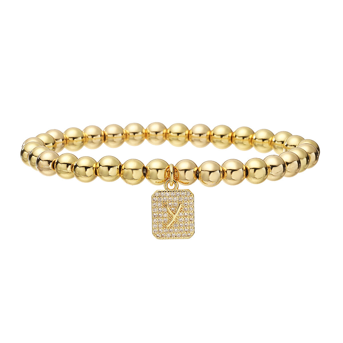 Bracciale minimalist personalizzato con ciondolo a lettera per donna, con perle in rame e placcatura in oro 18 carati