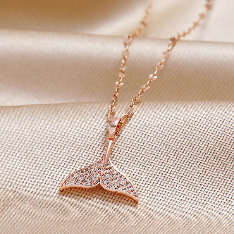 Minimalist Dolphin-Shaped Titanium Steel Pendant Necklace with Plated Finish for Women