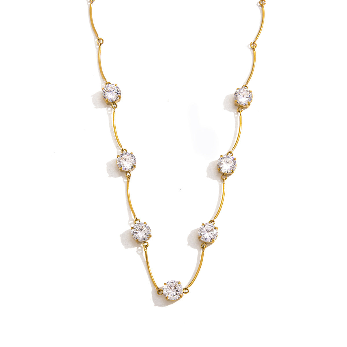 Minimalist Geometric Round Cubic Zirconia PVD Stainless Steel Bar Chain Necklace for Women