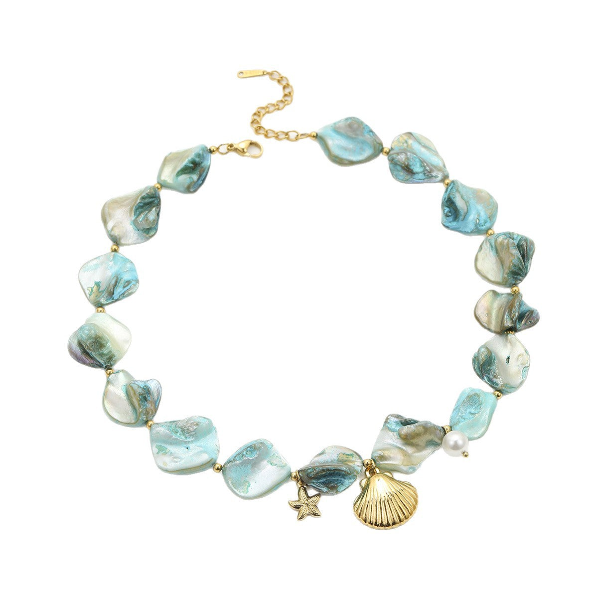 Fashionable Beach-Themed Necklace Set with Shell and Starfish Charms Stainless Steel Plated Summer Jewelry for Women