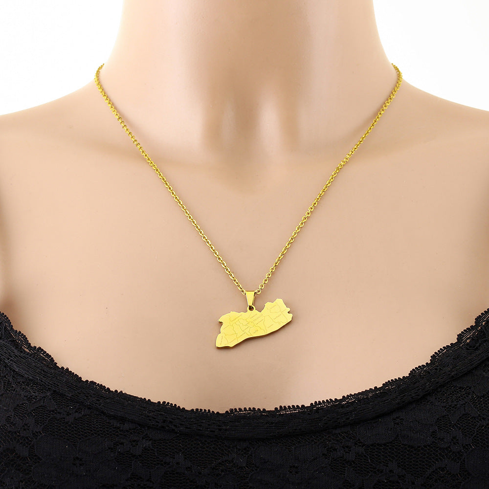 Collana con Pendente Lussuosa Minimalista Geometrica Città di Salvador in Acciaio al Titanio con Finitura Placcata Unisex